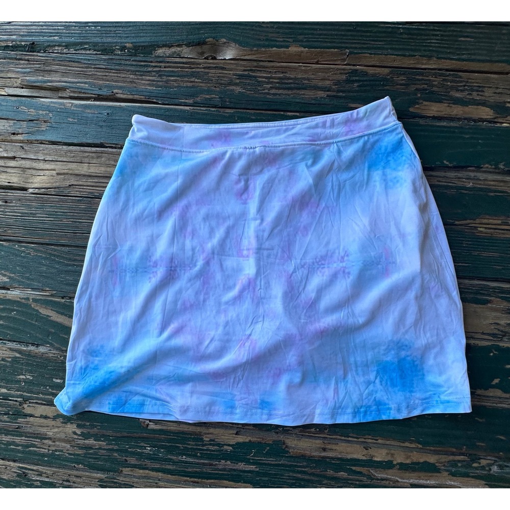Ekouaer Blue Purple Tie Dye Athletic Skort Tennis Golf Skirt Large NWT